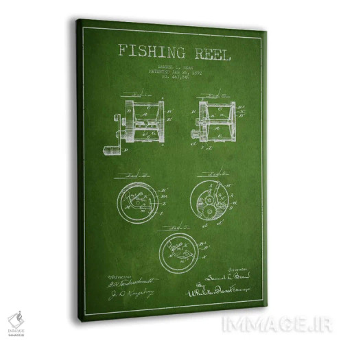 تابلو نقشهٔ حقامتیاز قرقره ماهیگیری سبز اثر پیکسل کهنه (استودیو/نام هنری) - نمای پرسپکتیو محصول