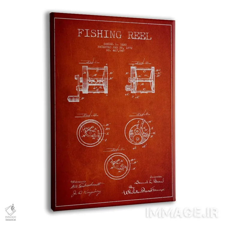 تابلو نقشهٔ حقامتیاز قرقره ماهیگیری قرمز اثر پیکسل کهنه (استودیو/نام هنری) - نمای پرسپکتیو محصول