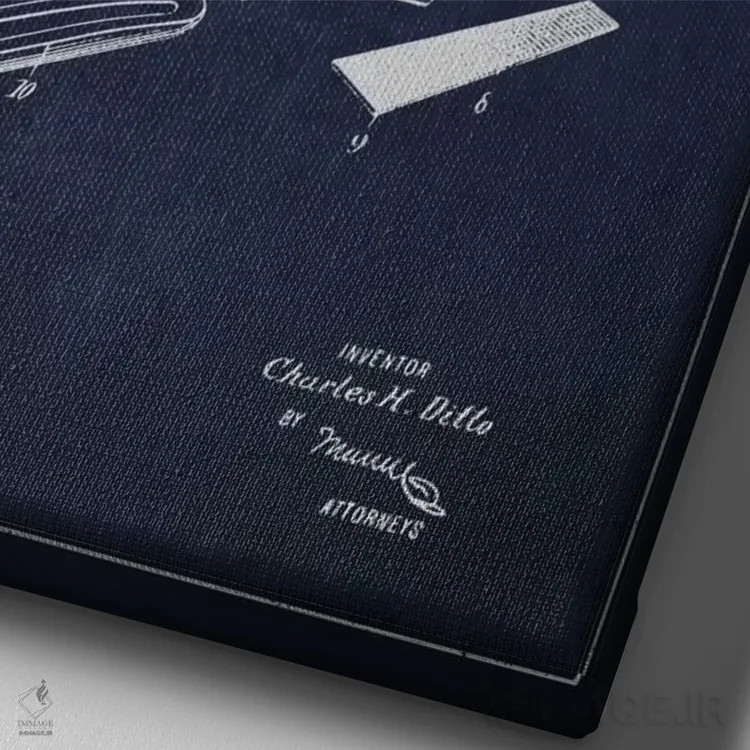 تابلو نقشهٔ پتنت سوت اردک ۲ (آبی نفتی) اثر پیکسل کهنه (استودیو/نام هنری) - نمای نزدیک بافت بوم