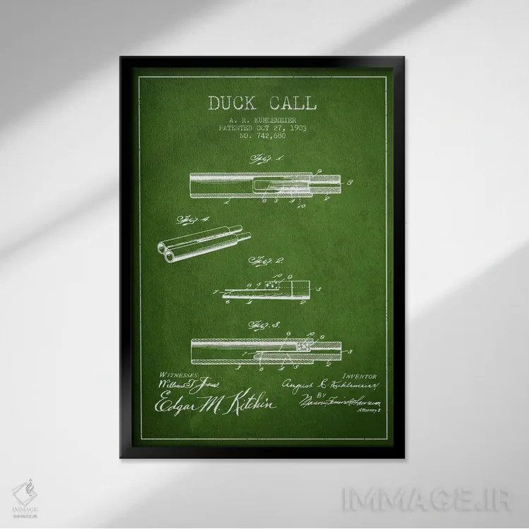 تابلو نقشهٔ پتنت سوت اردک (سبز) اثر پیکسل کهنه (استودیو/نام هنری) - نمای قابدار مشکی