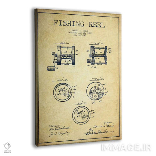 تابلو نقشهٔ حقامتیاز قرقره ماهیگیری کلاسیک اثر پیکسل کهنه (استودیو/نام هنری) - نمای پرسپکتیو محصول