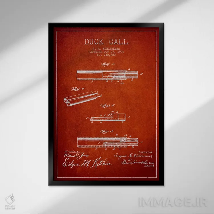 تابلو نقشهٔ پتنت سوت اردک (قرمز) اثر پیکسل کهنه (استودیو/نام هنری) - نمای قابدار مشکی