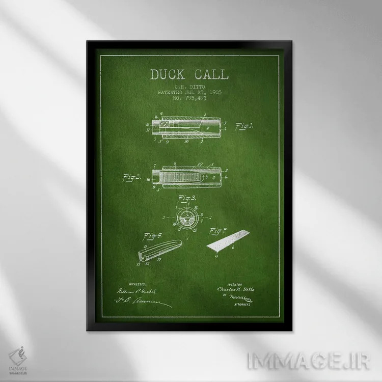 تابلو نقشهٔ پتنت سوت اردک ۲ (سبز) اثر پیکسل کهنه (استودیو/نام هنری) - نمای قابدار مشکی