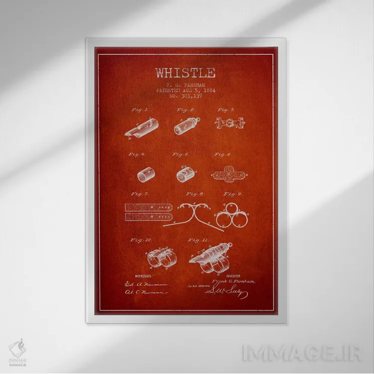 تابلو نقشهٔ پتنت سوت ۱ (قرمز) اثر پیکسل کهنه (استودیو/نام هنری) - نمای قابدار سفید