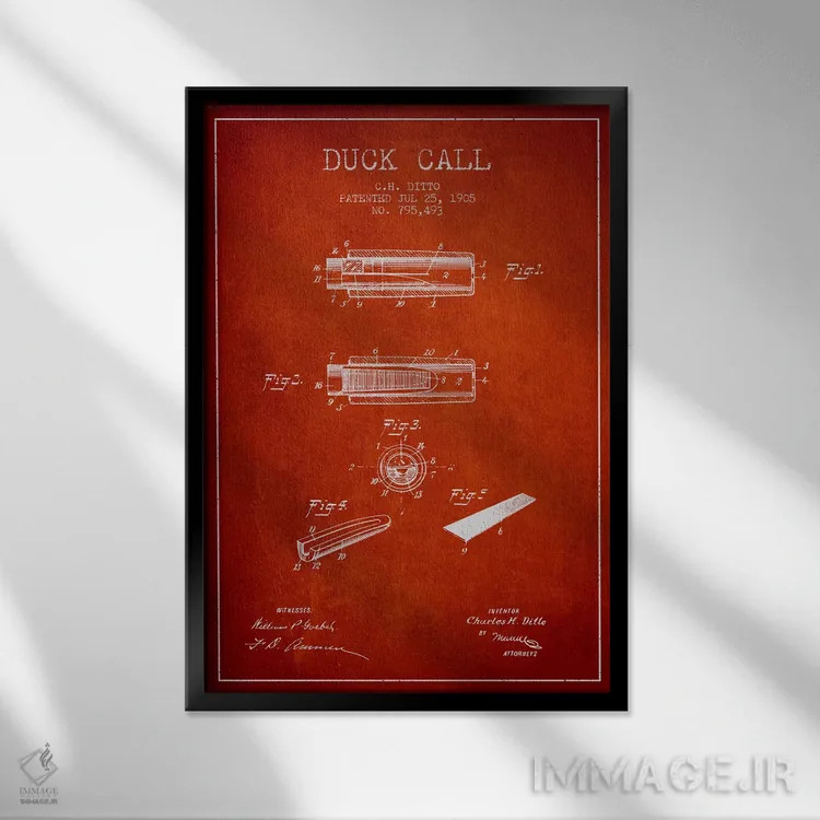 تابلو نقشهٔ پتنت سوت اردک ۲ (قرمز) اثر پیکسل کهنه (استودیو/نام هنری) - نمای قابدار مشکی
