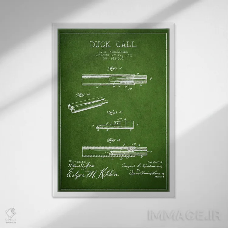 تابلو نقشهٔ پتنت سوت اردک (سبز) اثر پیکسل کهنه (استودیو/نام هنری) - نمای قابدار سفید