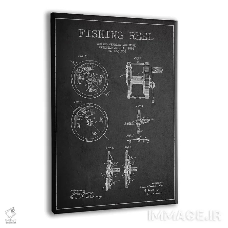 تابلو نقشهٔ حقامتیاز قرقره ماهیگیری تیره اثر پیکسل کهنه (استودیو/نام هنری) - نمای پرسپکتیو محصول