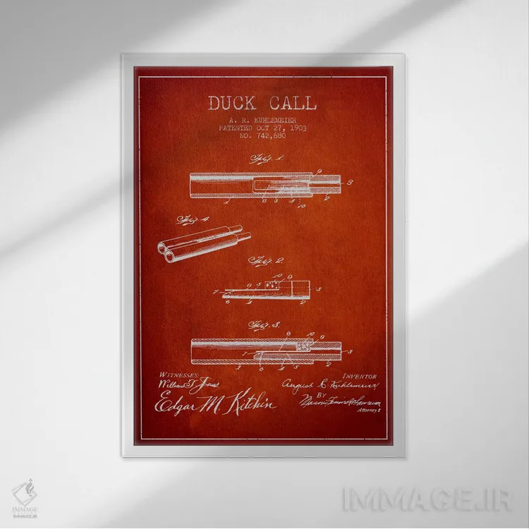 تابلو نقشهٔ پتنت سوت اردک (قرمز) اثر پیکسل کهنه (استودیو/نام هنری) - نمای قابدار سفید