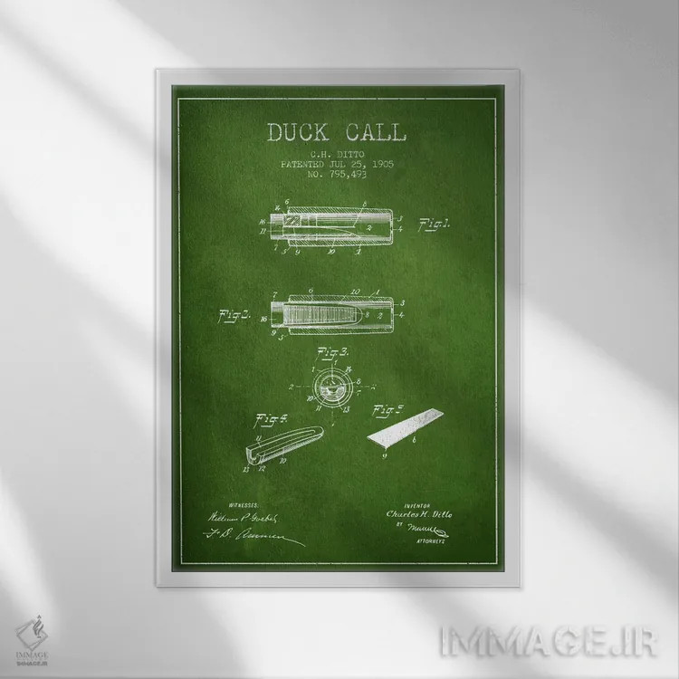 تابلو نقشهٔ پتنت سوت اردک ۲ (سبز) اثر پیکسل کهنه (استودیو/نام هنری) - نمای قابدار سفید