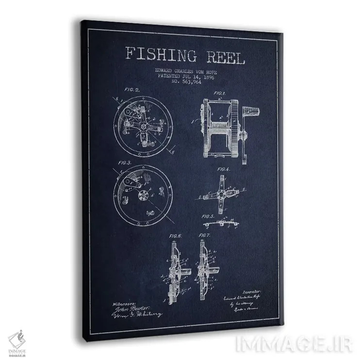 تابلو نقشهٔ حقامتیاز قرقره ماهیگیری سرمهای اثر پیکسل کهنه (استودیو/نام هنری) - نمای پرسپکتیو محصول