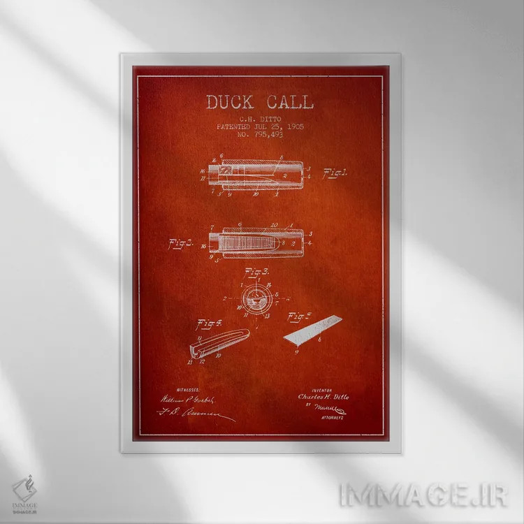 تابلو نقشهٔ پتنت سوت اردک ۲ (قرمز) اثر پیکسل کهنه (استودیو/نام هنری) - نمای قابدار سفید