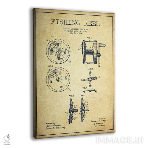 تابلو نقشهٔ حقامتیاز قرقره ماهیگیری کلاسیک اثر پیکسل کهنه (استودیو/نام هنری) - نمای پرسپکتیو محصول