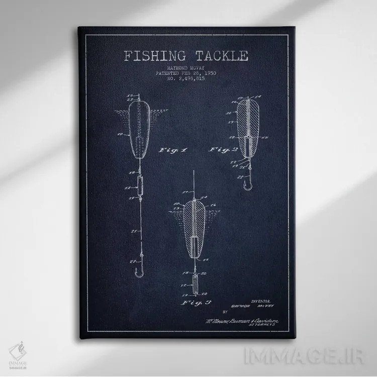تابلو نقشهٔ حقامتیاز لوازم ماهیگیری سرمهای اثر پیکسل کهنه (استودیو/نام هنری) - نمای روبهرو روی دیوار