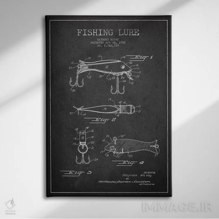 تابلو نقشهٔ حقامتیاز لوازم ماهیگیری تیره اثر پیکسل کهنه (استودیو/نام هنری) - نمای روبهرو روی دیوار