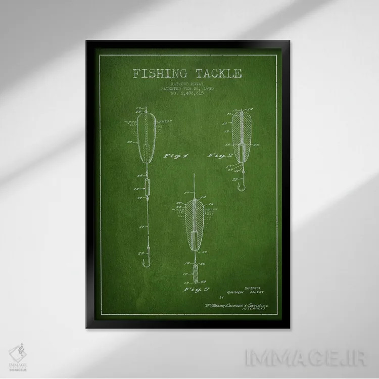 تابلو نقشهٔ حقامتیاز لوازم ماهیگیری سبز اثر پیکسل کهنه (استودیو/نام هنری) - نمای قابدار مشکی