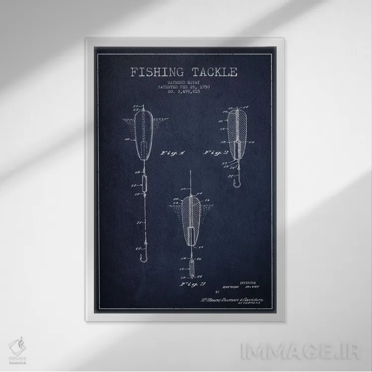 تابلو نقشهٔ حقامتیاز لوازم ماهیگیری سرمهای اثر پیکسل کهنه (استودیو/نام هنری) - نمای قابدار سفید