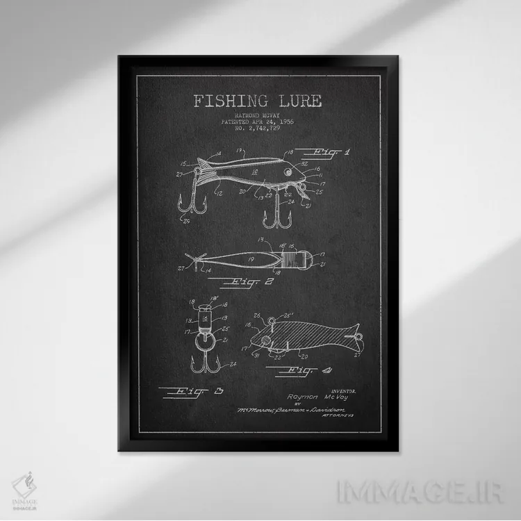 تابلو نقشهٔ حقامتیاز لوازم ماهیگیری تیره اثر پیکسل کهنه (استودیو/نام هنری) - نمای قابدار مشکی