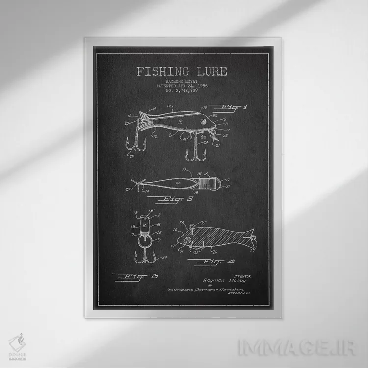 تابلو نقشهٔ حقامتیاز لوازم ماهیگیری تیره اثر پیکسل کهنه (استودیو/نام هنری) - نمای قابدار سفید