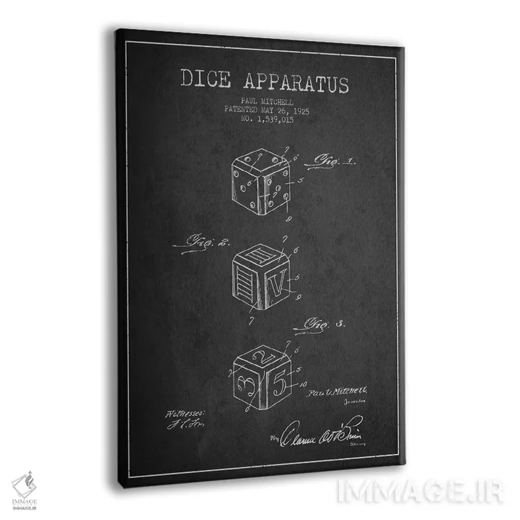 تابلو نقشهٔ حقامتیاز تاس تیره اثر پیکسل کهنه (استودیو/نام هنری) - نمای پرسپکتیو محصول