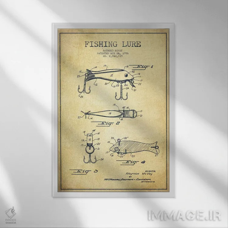 تابلو نقشهٔ حقامتیاز لوازم ماهیگیری کلاسیک اثر پیکسل کهنه (استودیو/نام هنری) - نمای قابدار سفید