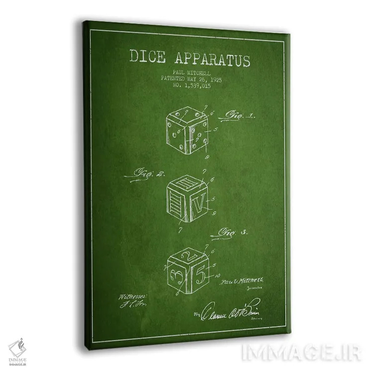 تابلو نقشهٔ حقامتیاز تاس سبز اثر پیکسل کهنه (استودیو/نام هنری) - نمای پرسپکتیو محصول