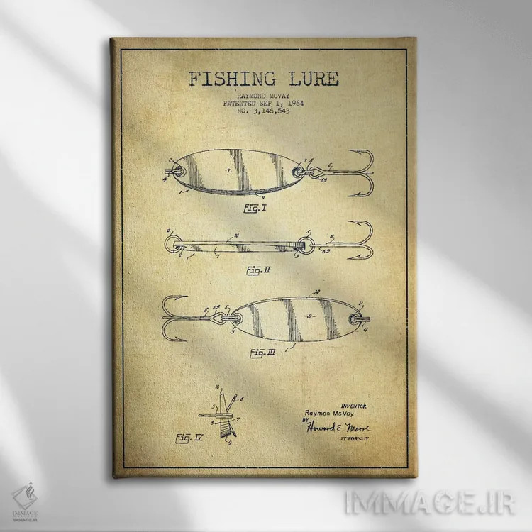 تابلو نقشهٔ حقامتیاز لوازم ماهیگیری کلاسیک اثر پیکسل کهنه (استودیو/نام هنری) - نمای روبهرو روی دیوار