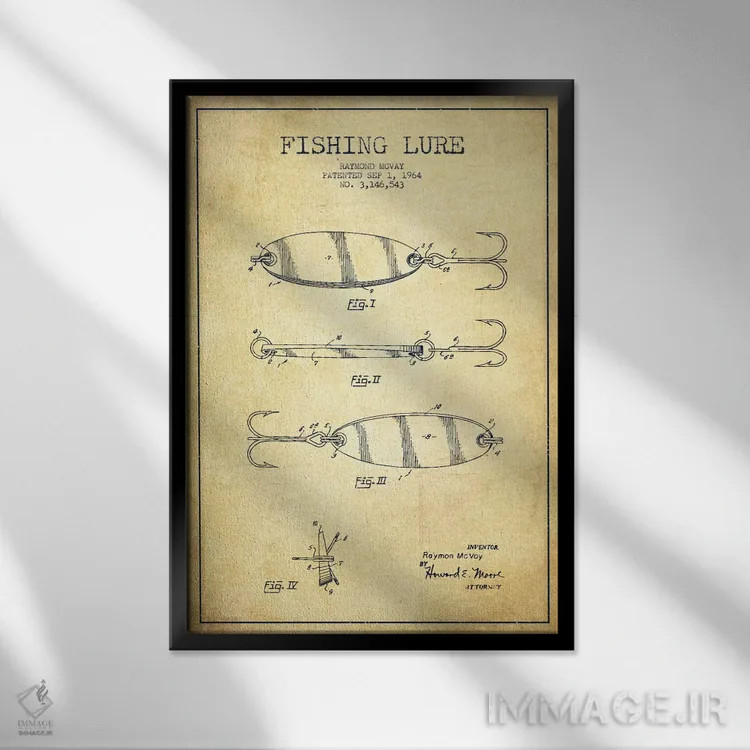 تابلو نقشهٔ حقامتیاز لوازم ماهیگیری کلاسیک اثر پیکسل کهنه (استودیو/نام هنری) - نمای قابدار مشکی