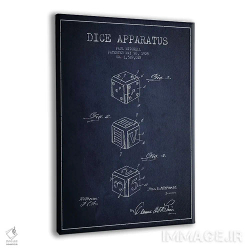 تابلو نقشهٔ حقامتیاز تاس سرمهای اثر پیکسل کهنه (استودیو/نام هنری) - نمای پرسپکتیو محصول