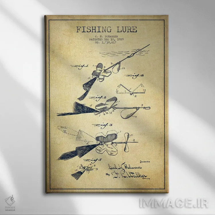 تابلو نقشهٔ حقامتیاز لوازم ماهیگیری کلاسیک اثر پیکسل کهنه (استودیو/نام هنری) - نمای روبهرو روی دیوار