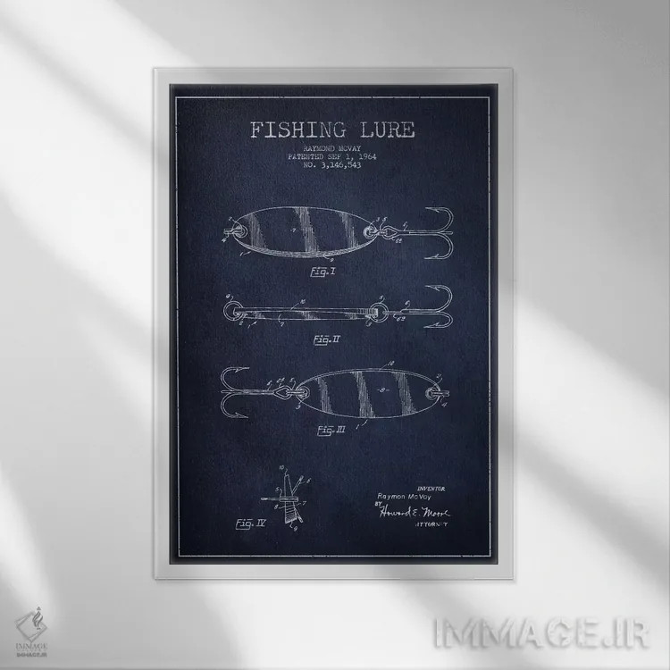 تابلو نقشهٔ حقامتیاز لوازم ماهیگیری سرمهای اثر پیکسل کهنه (استودیو/نام هنری) - نمای قابدار سفید