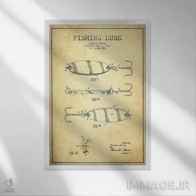 تابلو نقشهٔ حقامتیاز لوازم ماهیگیری کلاسیک اثر پیکسل کهنه (استودیو/نام هنری) - نمای قابدار سفید