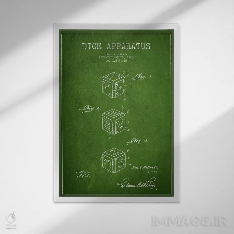 تابلو نقشهٔ حقامتیاز تاس سبز اثر پیکسل کهنه (استودیو/نام هنری) - نمای قابدار سفید