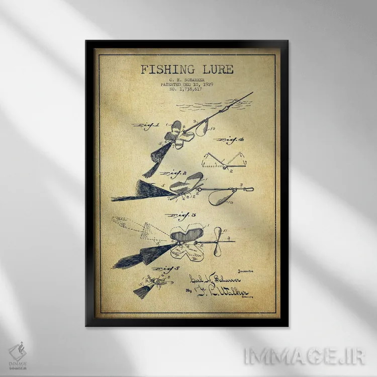 تابلو نقشهٔ حقامتیاز لوازم ماهیگیری کلاسیک اثر پیکسل کهنه (استودیو/نام هنری) - نمای قابدار مشکی