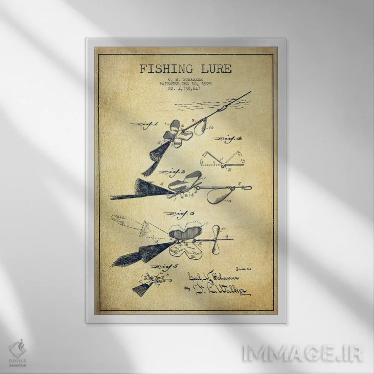 تابلو نقشهٔ حقامتیاز لوازم ماهیگیری کلاسیک اثر پیکسل کهنه (استودیو/نام هنری) - نمای قابدار سفید