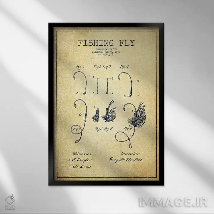 تابلو نقشهٔ حقامتیاز لوازم ماهیگیری کلاسیک اثر پیکسل کهنه (استودیو/نام هنری) - نمای قابدار مشکی