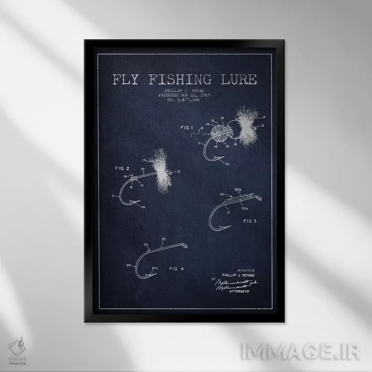 تابلو نقشهٔ حقامتیاز لوازم ماهیگیری سرمهای اثر پیکسل کهنه (استودیو/نام هنری) - نمای قابدار مشکی