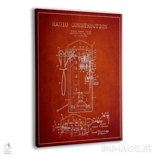 تابلو نقشهٔ ثبت اختراع رادیو باوِرز قرمز اثر پیکسل کهنه (استودیو/نام هنری) - نمای پرسپکتیو محصول