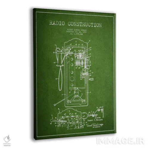 تابلو نقشهٔ ثبت اختراع رادیو باوِرز سبز اثر پیکسل کهنه (استودیو/نام هنری) - نمای پرسپکتیو محصول