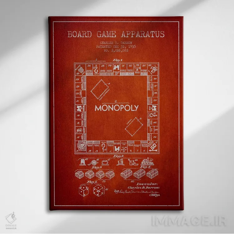 تابلو نقشهٔ حقامتیاز مونوپولی قرمز اثر پیکسل کهنه (استودیو/نام هنری) - نمای روبهرو روی دیوار