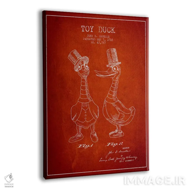 تابلو نقشهٔ ثبت اختراع اردک نر قرمز اثر پیکسل کهنه (استودیو/نام هنری) - نمای پرسپکتیو محصول