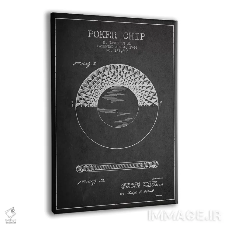 تابلو نقشهٔ ثبت اختراع چیپ پوکر ۱ ذغالی اثر پیکسل کهنه (استودیو/نام هنری) - نمای پرسپکتیو محصول