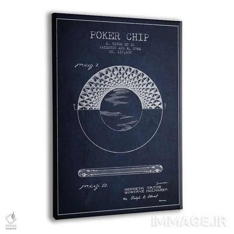 تابلو نقشهٔ ثبت اختراع چیپ پوکر ۱ سرمهای اثر پیکسل کهنه (استودیو/نام هنری) - نمای پرسپکتیو محصول