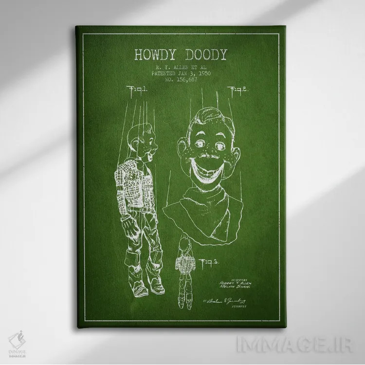 تابلو نقشهٔ ثبت اختراع هاودی دودی سبز اثر پیکسل کهنه (استودیو/نام هنری) - نمای روبهرو روی دیوار