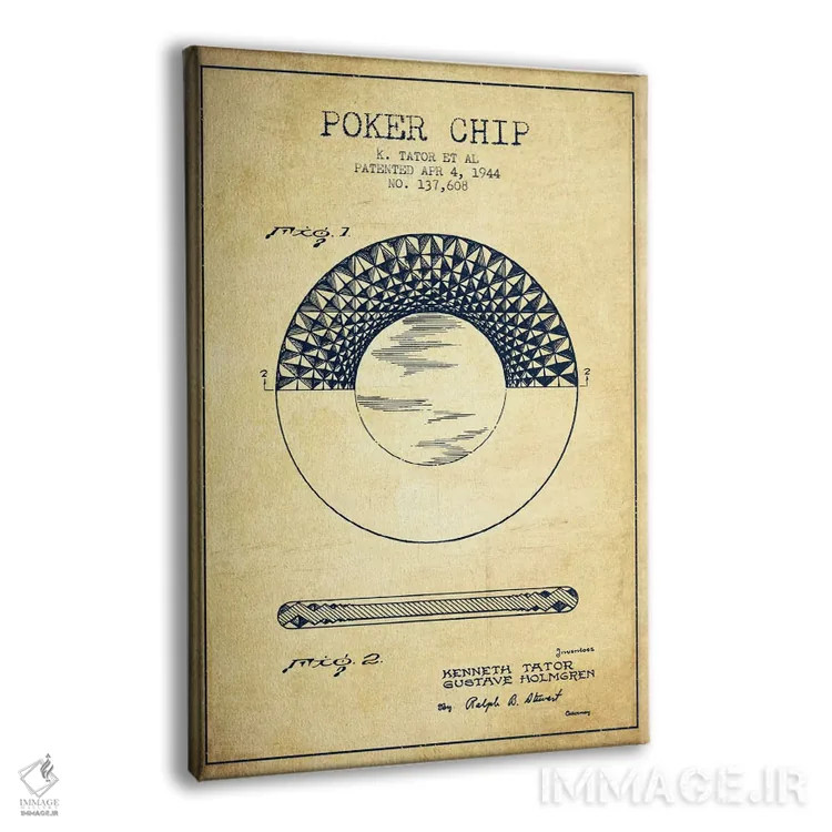 تابلو نقشهٔ ثبت اختراع چیپ پوکر ۱ قدیمی اثر پیکسل کهنه (استودیو/نام هنری) - نمای پرسپکتیو محصول