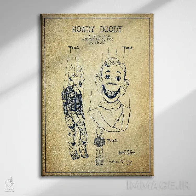 تابلو نقشهٔ ثبت اختراع هاودی دودی قدیمی اثر پیکسل کهنه (استودیو/نام هنری) - نمای روبهرو روی دیوار