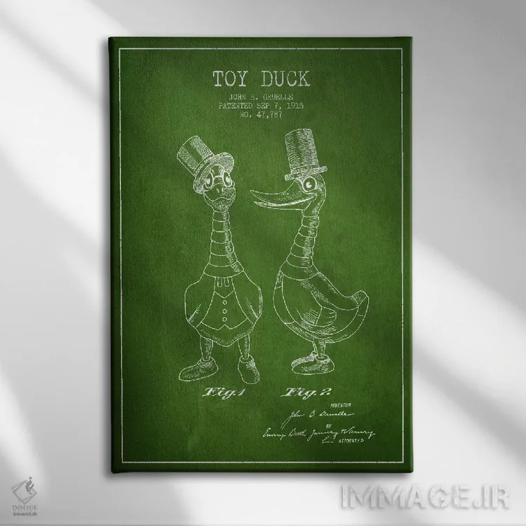 تابلو نقشهٔ ثبت اختراع اردک نر سبز اثر پیکسل کهنه (استودیو/نام هنری) - نمای روبهرو روی دیوار
