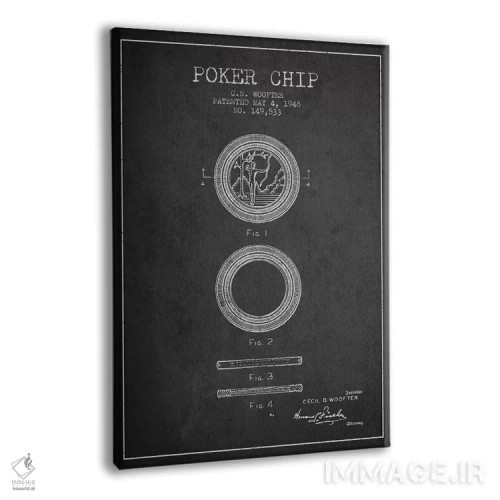 تابلو نقشهٔ ثبت اختراع چیپ پوکر ۲ ذغالی اثر پیکسل کهنه (استودیو/نام هنری) - نمای پرسپکتیو محصول