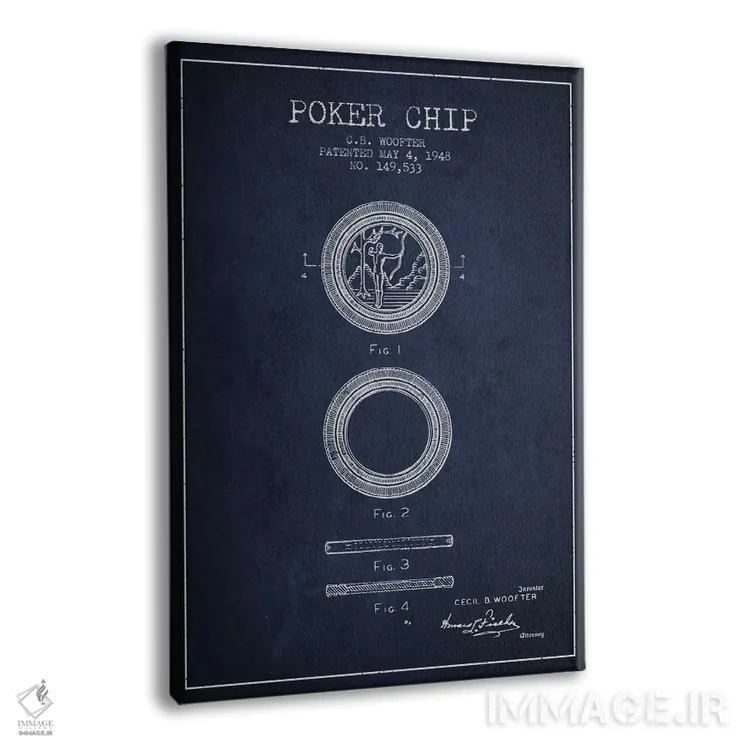 تابلو نقشهٔ ثبت اختراع چیپ پوکر ۲ سرمهای اثر پیکسل کهنه (استودیو/نام هنری) - نمای پرسپکتیو محصول