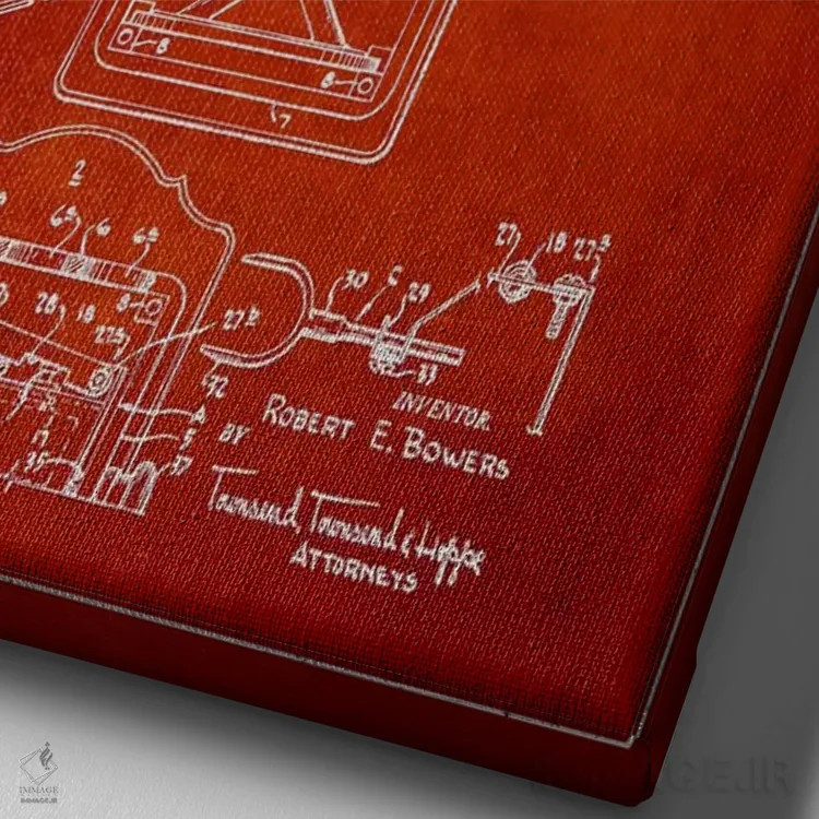 تابلو نقشهٔ ثبت اختراع رادیو باوِرز قرمز اثر پیکسل کهنه (استودیو/نام هنری) - نمای نزدیک بافت بوم