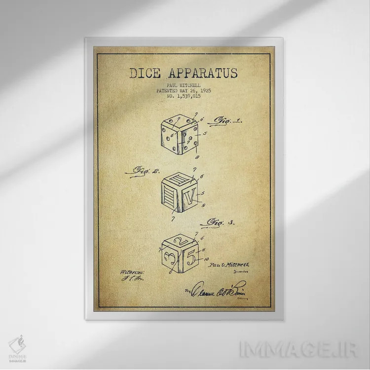 تابلو نقشهٔ حقامتیاز تاس کلاسیک اثر پیکسل کهنه (استودیو/نام هنری) - نمای قابدار سفید